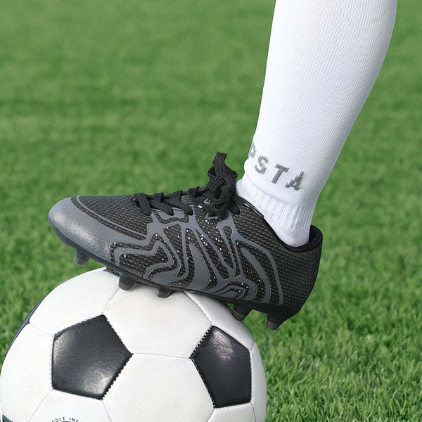Boys & Girls Soccer Cleats - BLACK DARK GREY WHITE - 4